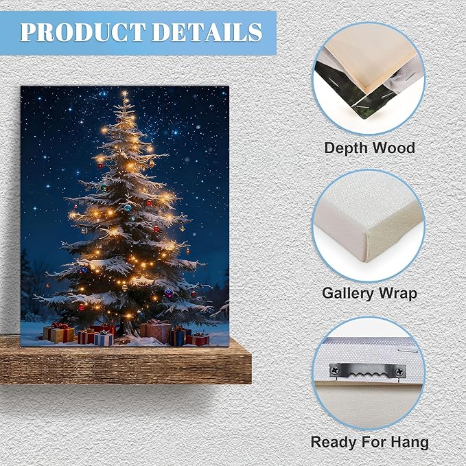 Framed Christmas Pictures Wall Decor,Vintage Pine Tree Prints,Winter Christmas Canvas Wall Art Decoration for Bedroom Bathroom Living Room Rustic Xmas Holiday Gifts (Christmas Tree 13, 20'' X 32'')