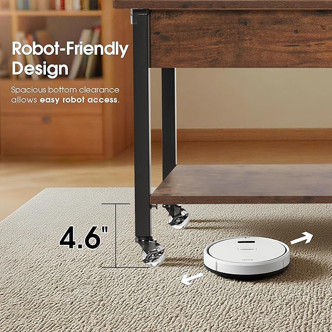 ivinta Lift Top Coffee Table with Storage, Modern Recangular Center Table with Wheels and 2 Rattan Folding Baskets, Rising Tabletop with Hidden Compartment for Living Room, 2177 (41.3", Dark Brown)