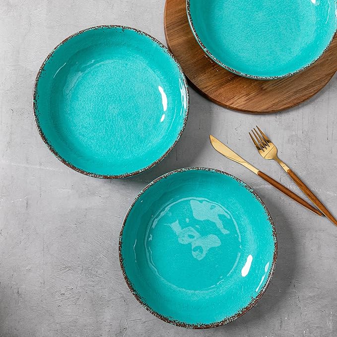 LEHAHA Melamine Pasta Bowl, 9.25 inch Large Wide and Shallow Bowls Set of 6, 42 OZ Unbreakable 100% Melamine Serving Bowls Set for Dinner, Noodle,Ramen,Salad, Fruit Bowl. Dishwasher Safe, Teal…