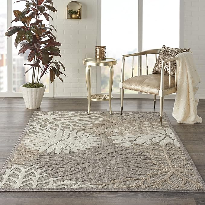 Nourison Home Aloha Indoor/Outdoor Floral Natural 5'3" x 7'5" Area Rug (5' x 8'), 5'3"X7'5",