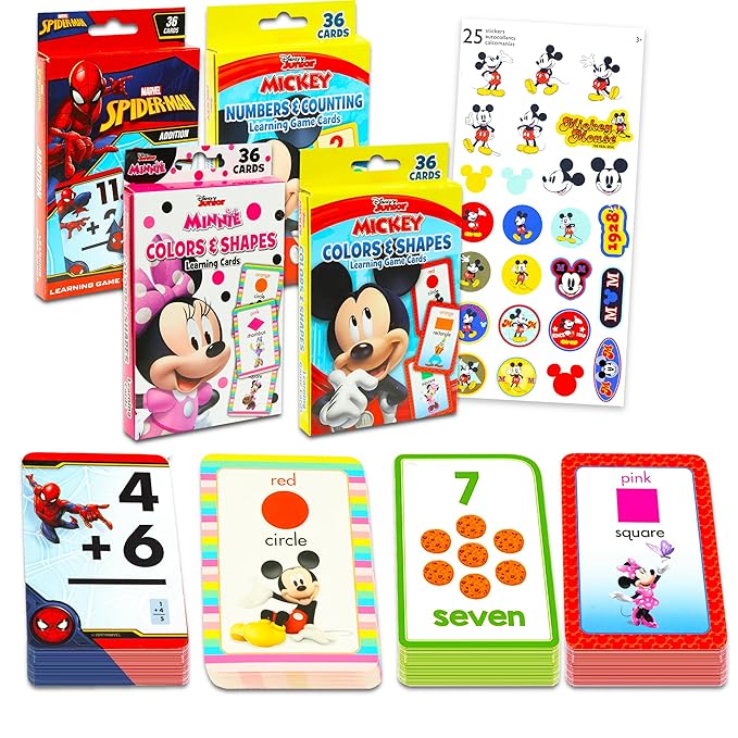 Disney Flash Cards for Toddlers 2-4 - Bundle of 4 Early Learning Decks: Colors, Shapes, Numbers and More Featuring Mickey, Minnie, and Spiderman