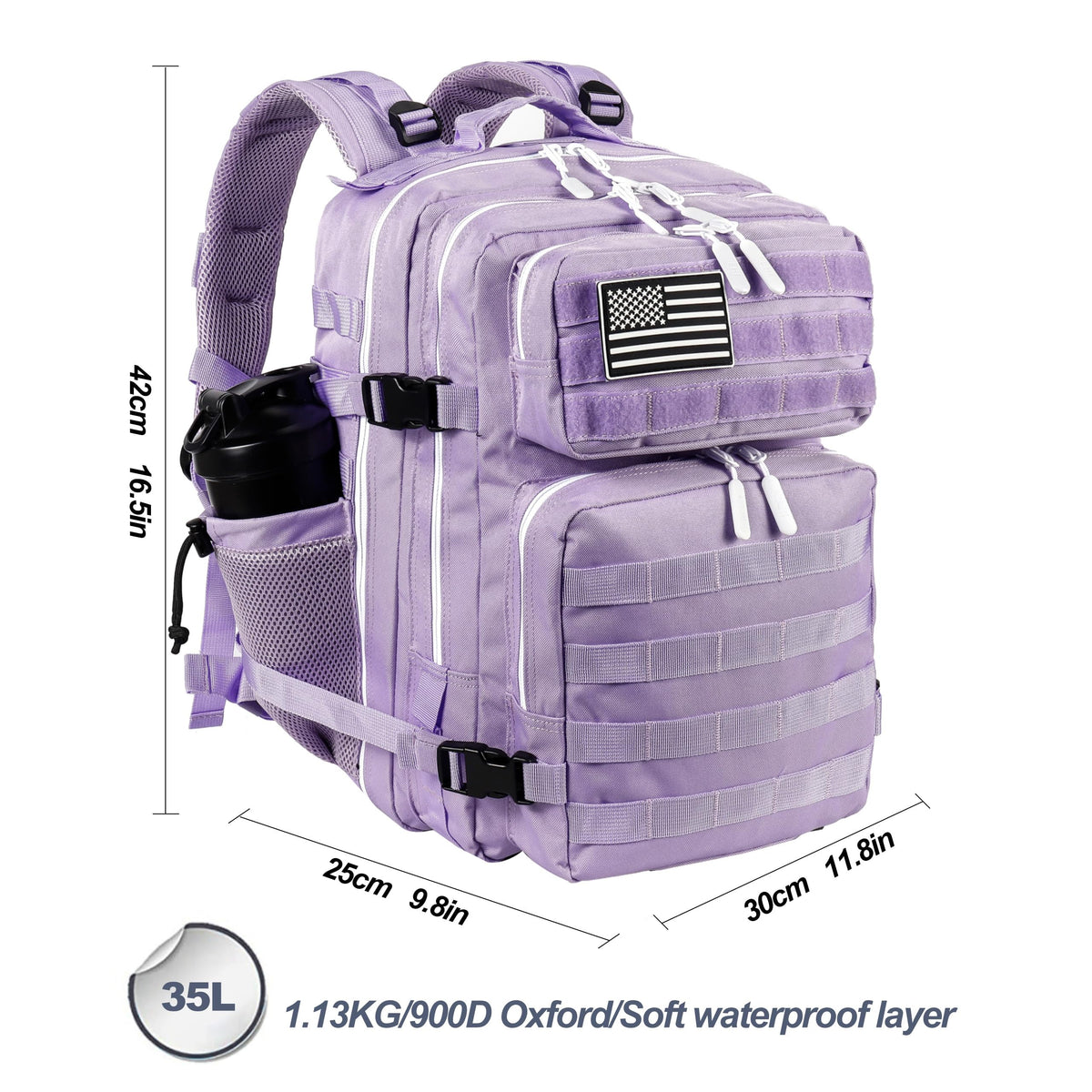 LHI Tactical Military Backpack for Men and Women 25L Army Assault Pack Bag Large Rucksack with Molle System-light purple