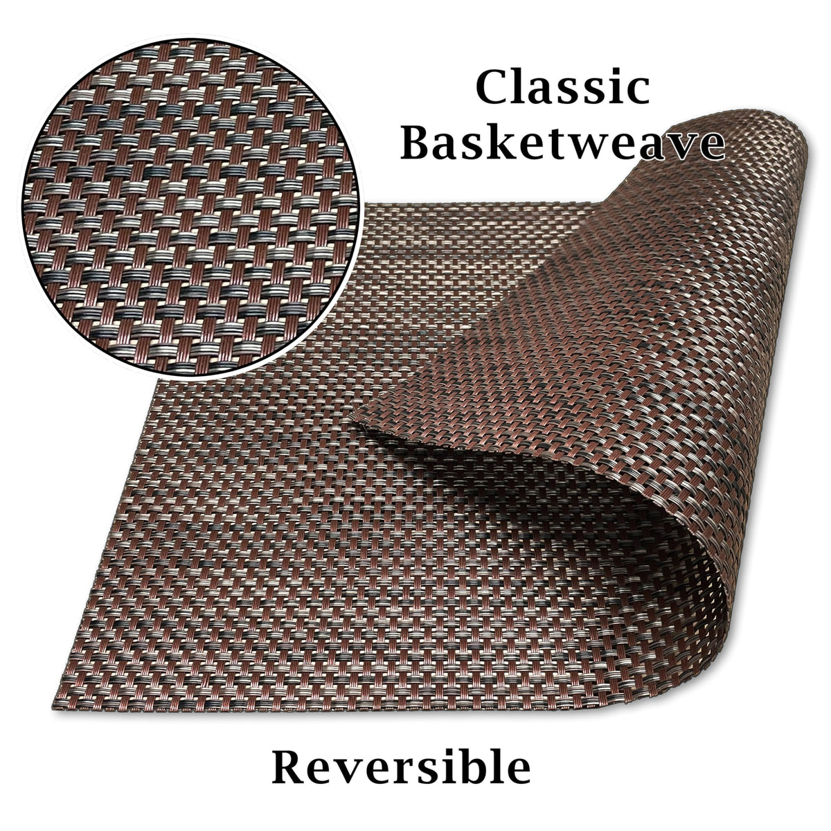 CK Home Vinyl Placemats (18" x 12") Set of 4, Brown Basketweave Table Mats for Indoor or Outdoor, Washable.