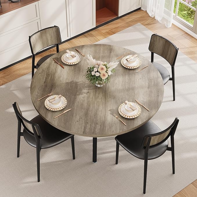 IDEALHOUSE Round Dining Table for 4-6, 47 Inch Kitchen Table with Sturdy Metal Frame, Space Saving Circle Dining Room Table for Small Space (Table Only), Grey
