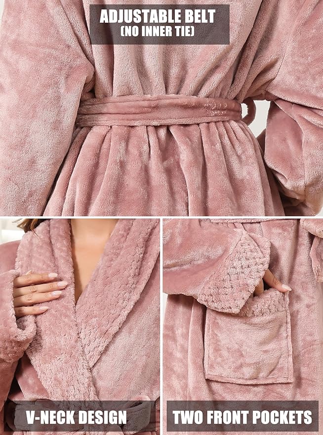 Hellomamma Long Bath Robe for Womens Plush Soft Fleece Bathrobes Nightgown Ladies Pajamas Sleepwear Housecoat