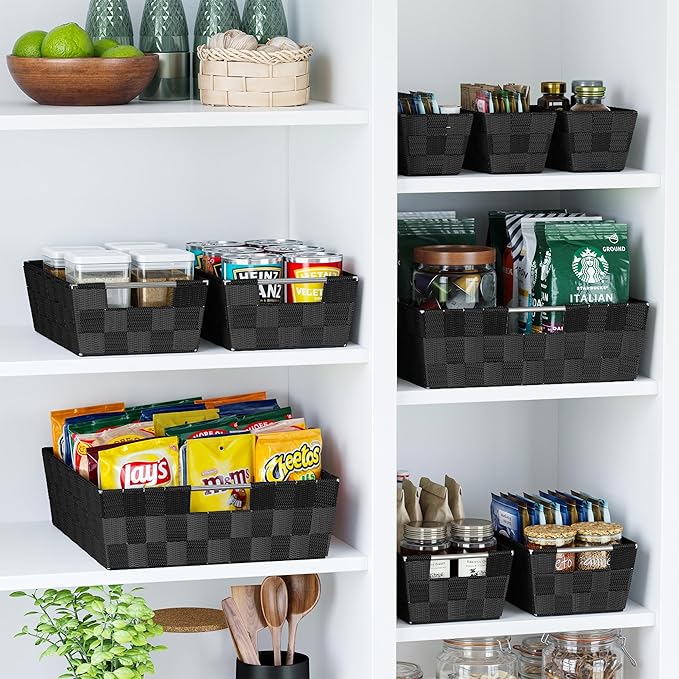 Baskets For Organizing Set Of 9 Black - Storage Baskets For Shelves - Perfect Closet Organizer Bins, Bathroom Basket, and Pantry Basket - Small Storage Bins For Shelves - Bin For Organization