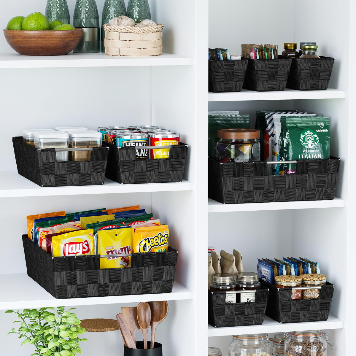 Baskets For Organizing Set Of 9 Black - Storage Baskets For Shelves - Perfect Closet Organizer Bins, Bathroom Basket, and Pantry Basket - Small Storage Bins For Shelves - Bin For Organization