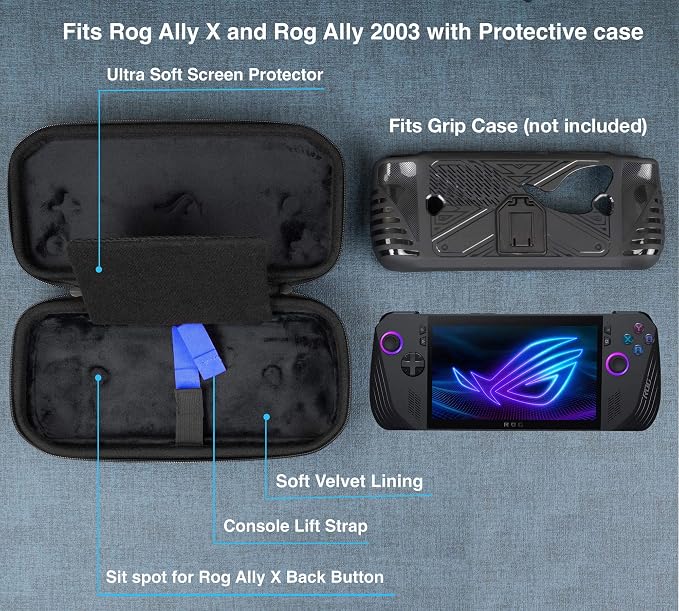 ButterFox Slim Carrying Case Bag for ASUS Rog Ally X (Black/Blue)