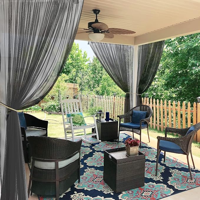 RYB HOME 2 Panels Porch Screen Mesh Outdoor Curtains Lightweight Mosquito