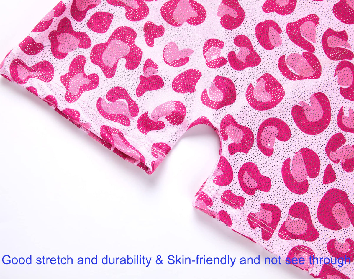 Domusgo Gymnastics Leotards for Girls 6-7 Years Old Shiny Pink Leopard
