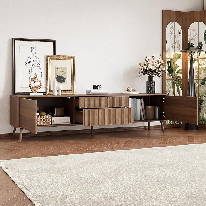 Merax Mid Century 70" TV Stand, Modern Entertainment Center for TVs up to 80", Media Console with Storage, 2 Cabinets & 2 Drawers for Living Room, Office