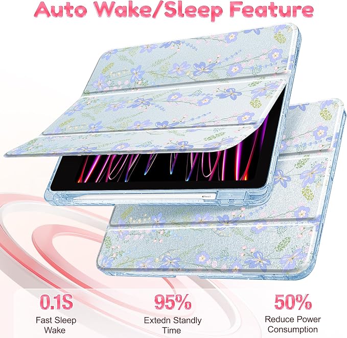 Mektron Sparkly Case for iPad 10.2 inch Glitter Tablet Cases for iPad 9th Gen 2021/8th Gen 2020/7th Gen 2019 Cover with Shiny Clear Back Shell Foldable Bling Smart Cover Blue Floral