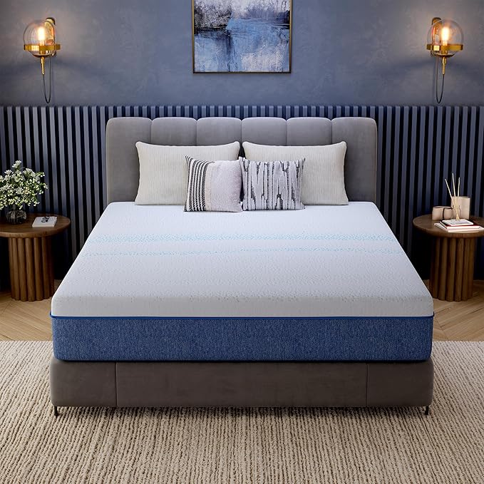 EGOHOME 12 Inch Cal King Mattress, Gel Memory Foam with Charcoal, Fiberglass Free, CertiPUR-US Certified, Temperature-Regulating, Machine Washable Cover, 84" x 72" x 12", Medium