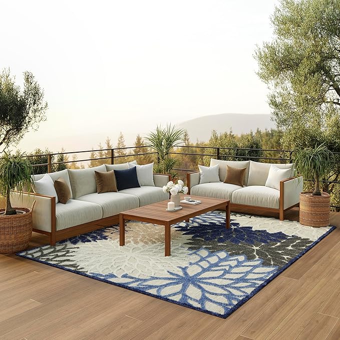Nourison Home Aloha 9'6" x 13' Fabric Indoor/Outdoor Rug in Blue/Multi-Color