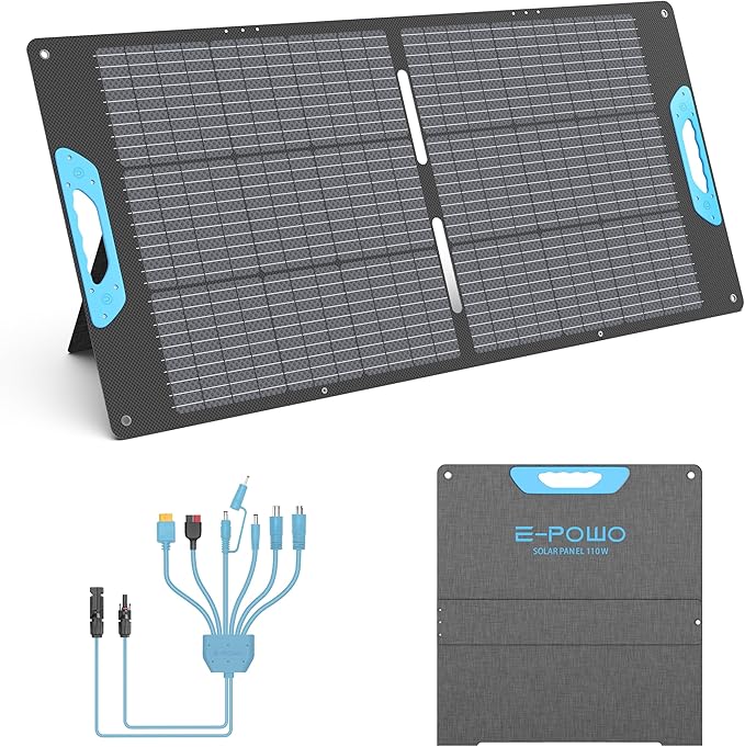 110W Portable Solar Panel for Power Station, 23.5% High Efficiency ETFE Foldable Solar Panels Charger, QC3.0 USB-A &Type-C Output, IP67 Waterproof for RV, Outdoor Camping, Off Grid Blackouts