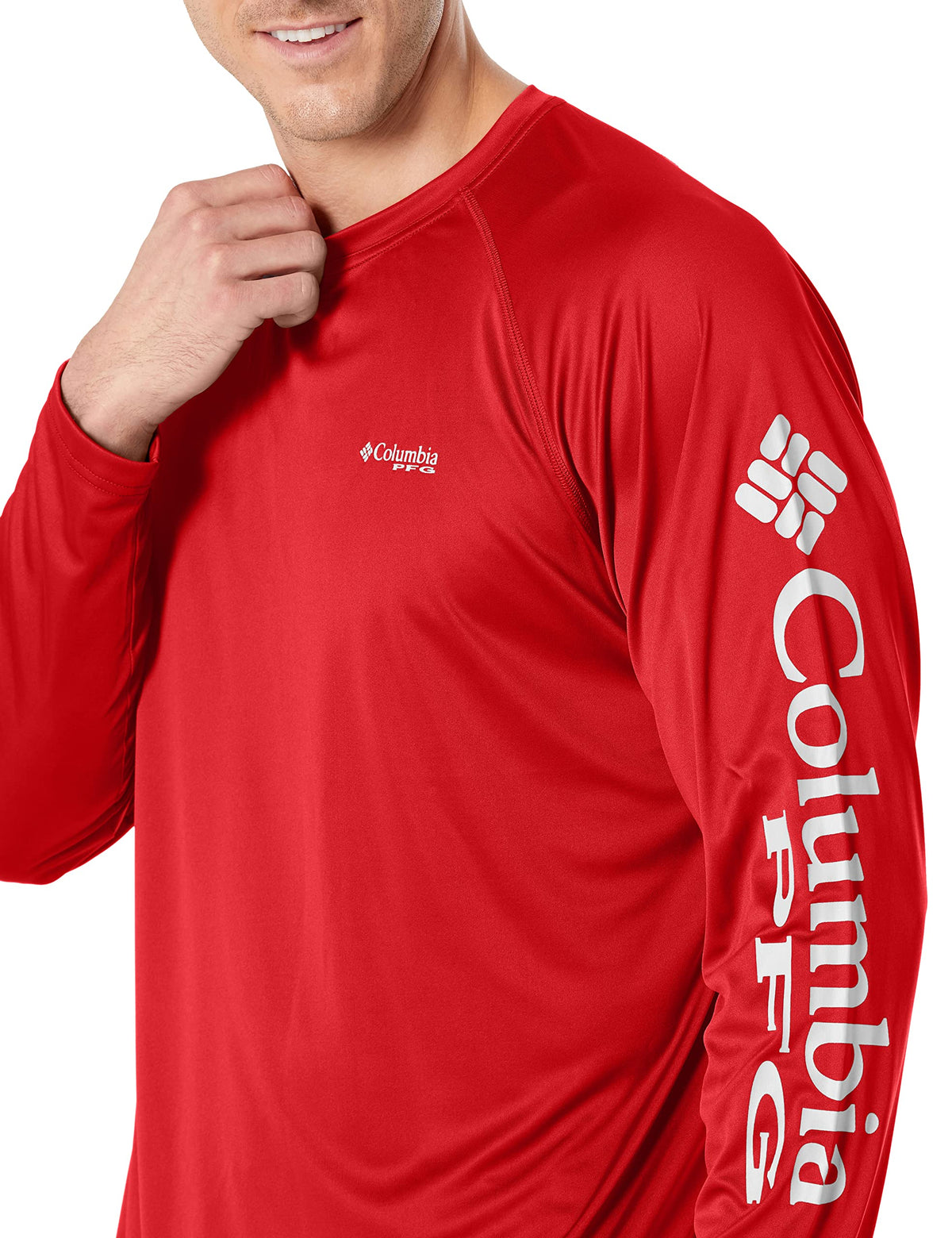 Columbia Men's PFG Terminal Tackle Long Sleeve Fishing Shirt, Red Spark/White Logo, 2X Tall
