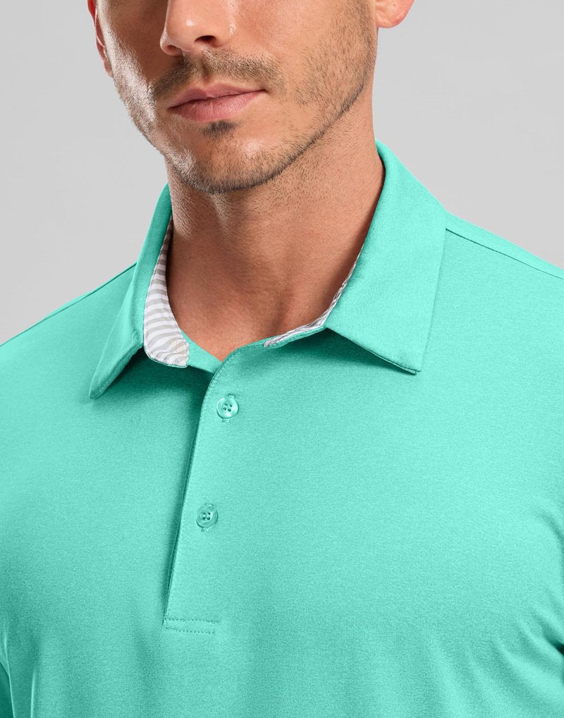 Golf Shirts Heather Polo Short Sleeve Dry Fit Lightweight Moisture Wicking Collared Shirts Casual Athletic Business (Emerald Green, 4XL)