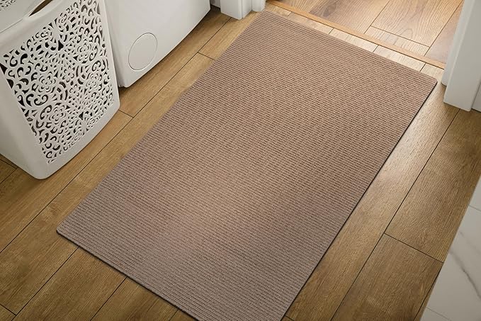 Non Slip Beige Solid Rubber Back Thing Door Mat for Entryway 2x3 for Kitchen, Rug for Bathroom, Stain Resistant Easy Cleaning Non Shedding Carpet Beige 2 x 3