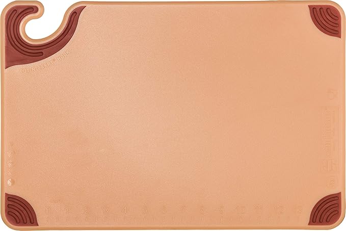 San Jamar Saf-T-Grip Cutting Board with Molded-in Ruler, Plastic Chopping Board for Kitchen, 12" x 18" x 0.5", 6 Count, Brown