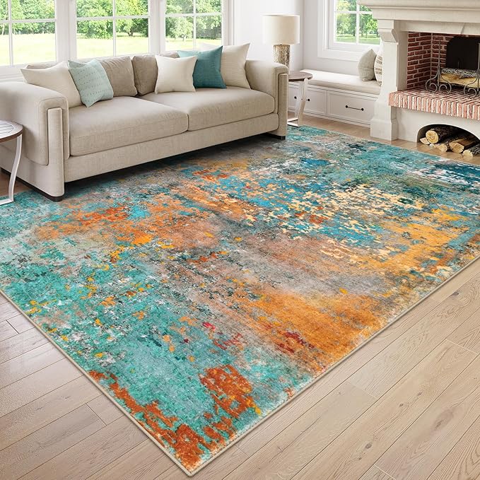 Lahome Modern Abstract Area Rug 6x9 Rugs for Living Room, Washable Accent Bedroom Rug Low Pile Non Slip, Colorful Soft Indoor Contemporary Carpet for Dining Room Table Apartment