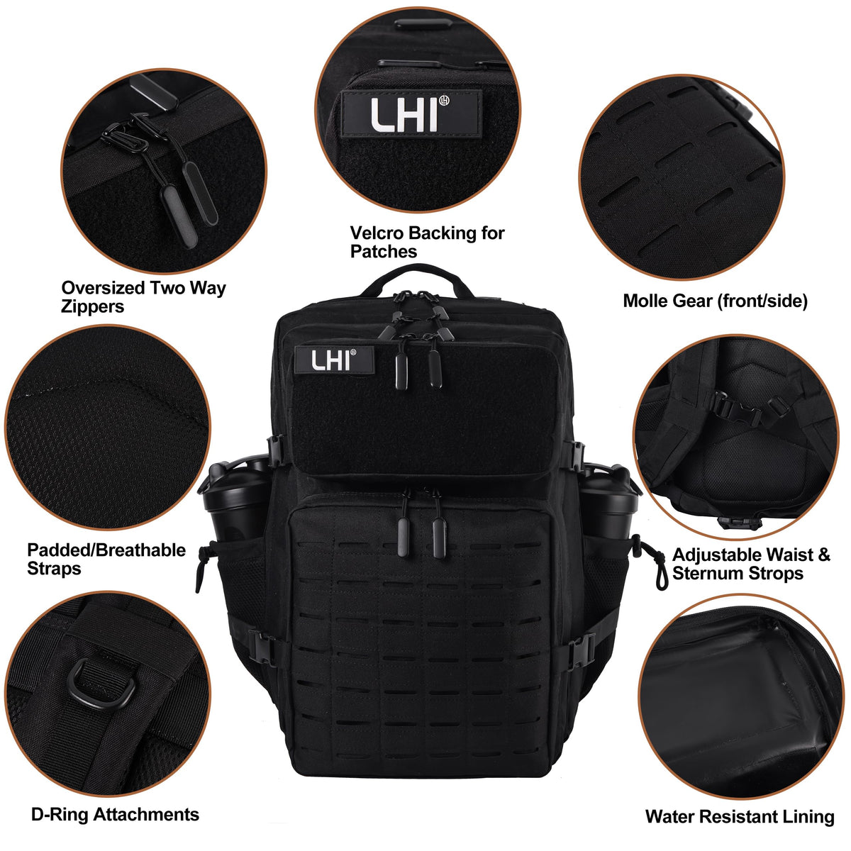 LHI Tactical Military Backpack for Men 25L/45L Large Molle Army Assault Pack 3 Day Hiking Rucksack With Bottle Holder