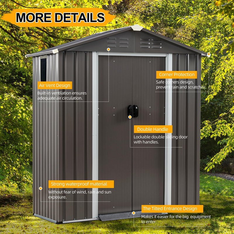 Shintenchi 5x3 FT Outdoor Storage Shed with Window, Lockable Outdoor Waterproof Tool Storage Sheds, Weather Resistant Tool Storage House Shed for Garden, Backyard, Patio Utility Tool Storage,Dark Gray