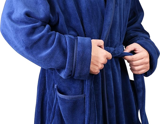 NY Threads Mens Robe with Hood, Luxury Plush Fleece Hooded Mens Bathrobe, Spa Bath Robe for Men