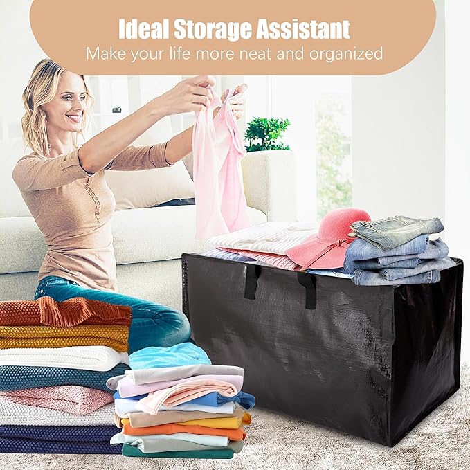 Heavy Duty Moving Bags with Backpack Straps and Strong Handles, Alternative to Moving Boxes and Storage Totes for Dorm Room Essentials, 12 Pack, Black