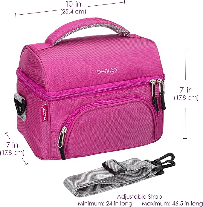 Bentgo Deluxe Lunch Bag - Durable and Insulated Lunch Tote with Zippered Outer Pocket, Internal Mesh Pocket, Padded & Adjustable Straps, & 2-Way Zippers - Fits Most Lunch Boxes (Purple)