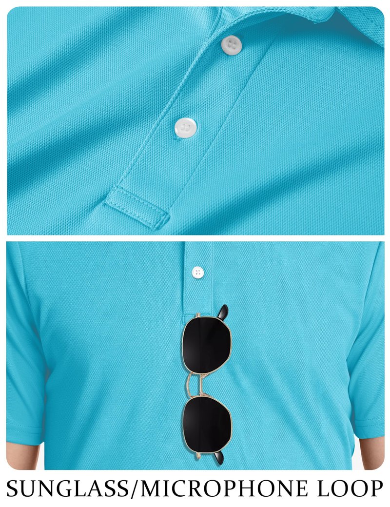 TACVASEN Mens Golf Shirt Dry Fit Mens Polo Shirts Short Sleeve Performance Golf Polos for Men with Collar Work Shirts Ice Blue, XL