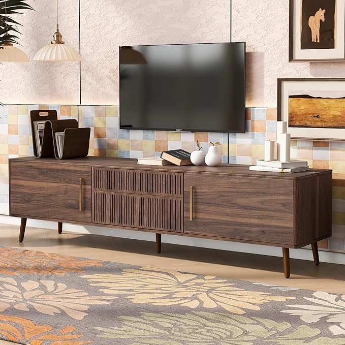 Merax Mid Century 70" TV Stand, Modern Entertainment Center for TVs up to 80", Media Console with Storage, 2 Cabinets & 2 Drawers for Living Room, Office