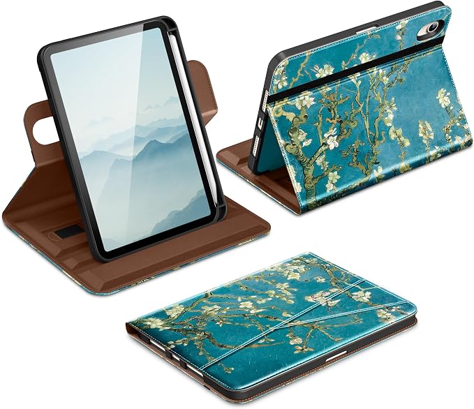 DTTO for iPad mini 7 A17 Pro 2024 aslo fit iPad mini 6 2021 Dark Brown | 360 Degree Rotating Premium Faux Leather Folio Stand Cover with Pencil Holder Auto Sleep/Wake Multiple Angles Hand Strap