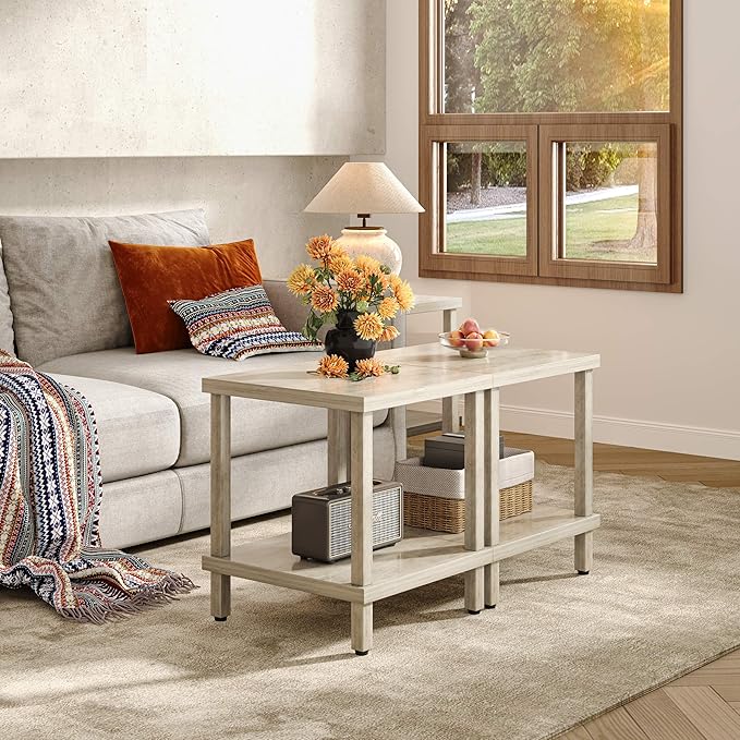 Large End Table Square Side Table Modern Sofa Table 20 Inch Industrial Coffee Table NightStand with 2-Tier Storage Shelf for Living Room Bedroom Oak Grey MLBZ06Z