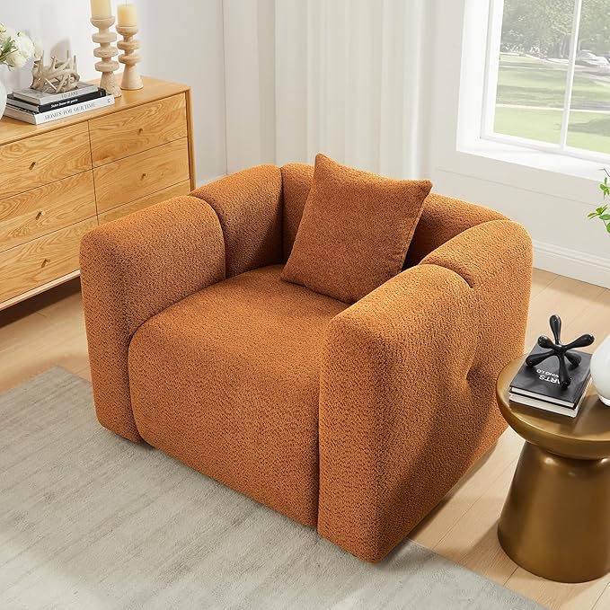 VANOMi Living Room Furniture Sets Include 95" Sofa & 42" Armchairs, Boucle Upholstered Oversized Couch with Pillows, Living Room Furniture Set for Bedroom Apartment (Curry, 2 Sofas+1 Chair)
