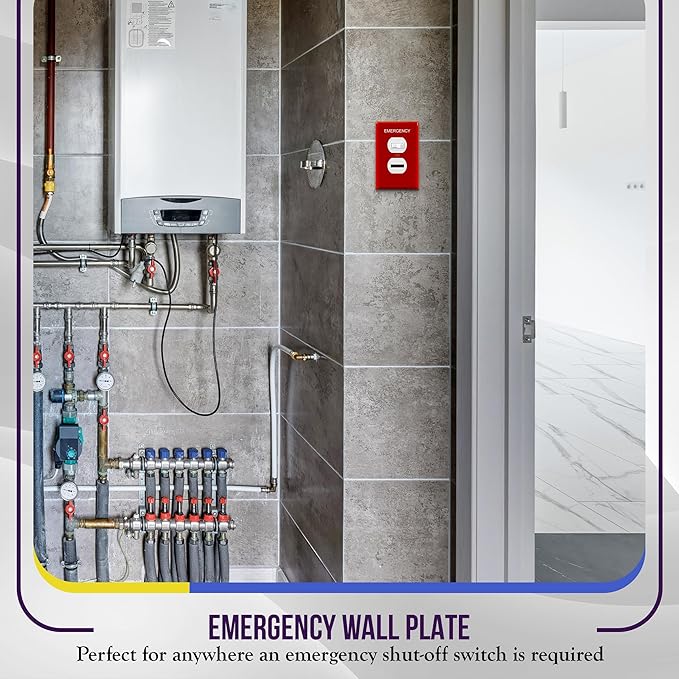 ENERLITES Duplex Receptacle Outlet Wall Plate with Emergency Label, Electrical Outlet Cover, Mid-Size Size 1-Gang 4.88" x 3.11", Unbreakable Polycarbonate Thermoplastic, UL Listed, 8821M-ER, Red