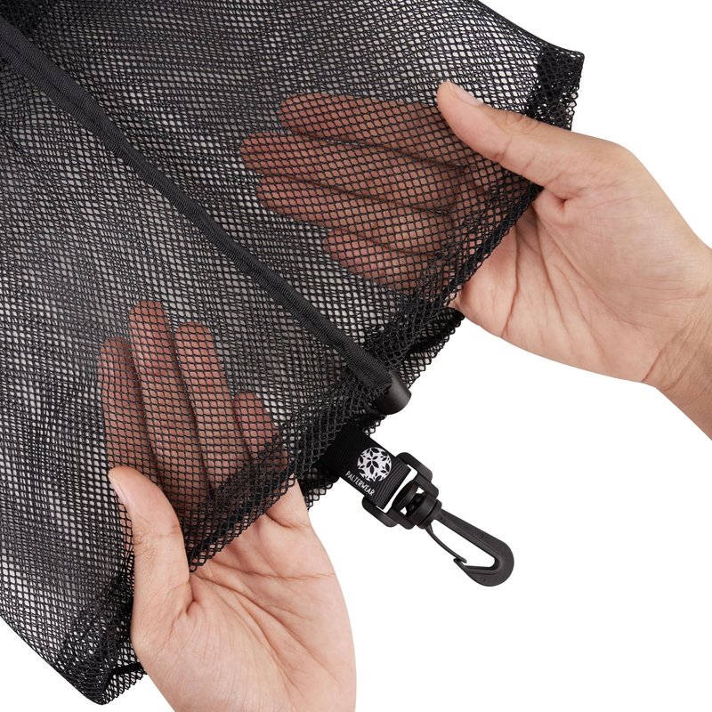 PALTERWEAR Mesh Bag with Clip and Toggle Closure (Set of 4, Black, 9 x 12 Inch) for Scuba, Scalloping, Camping, Multi-Use