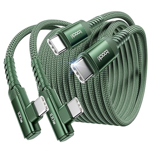 toocki USB C Cable 10ft 2Pack 100W Right Angle Fast Charging Cord Blue | Nylon Braided USB 2.0 Cable for iPhone 17 16 15 Pro Plus Pro Max Air iPad Pro Galaxy S25 S24 Switch MacBook Pro Pixel