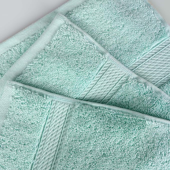 Superior Egyptian Cotton Pile Bath Sheet Set of 2, Ultra Soft Luxury Towels, Thick Plush Essentials, Absorbent Heavyweight, Guest Bath, Hotel, Spa, Home Bathroom, Shower Basics, Sea Foam