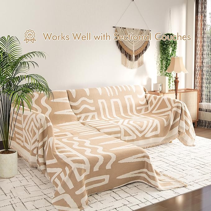 Couch Cover for 3 Cushion Couch Sofa Pet Friendly, Boho Sectional L Shaped Sofa Cover Washable for Dogs Cats Kids, Leather Furniture Protector Slipcover Decor for Living Room, 71"x134"