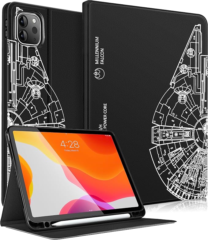 Uppuppy for iPad Pro 12.9 Case Kids Folio PU Leather Cover with Apple Pencil Holder Auto Sleep/Wake Adjustable Angles for iPad Pro 12.9 6th/5th/4th/3rd Gen Sun Moon Black