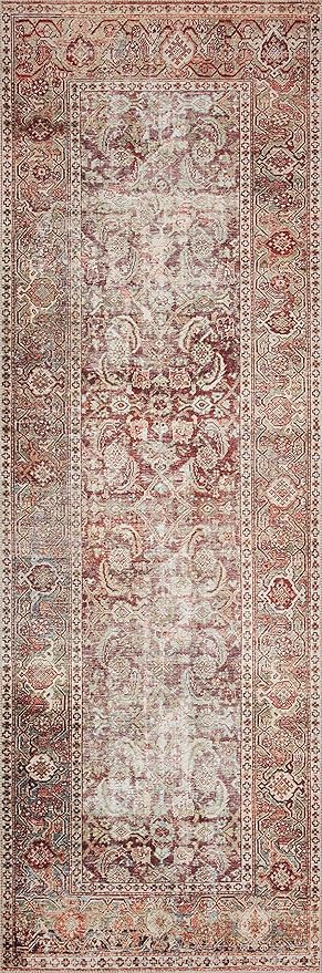 Loloi Layla Collection LAY-11 Cinnamon/Sage 5'-0" x 7'-6" .13" Thick Area Rug, Soft, Durable, Vintage Inspired, Distressed, Low Pile, Non-Shedding, Easy Clean, Printed, Living Room Rug