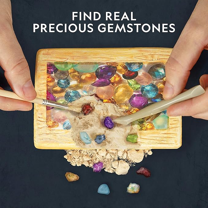 National Geographic Semi-Precious Gemstone Dig Kit for Kids - 15 Real Gems Including Amethyst, Garnet, Opal, Blue Topaz, and More, STEM Rock Collection Activity, Dig Brick, Science Kit for Kids
