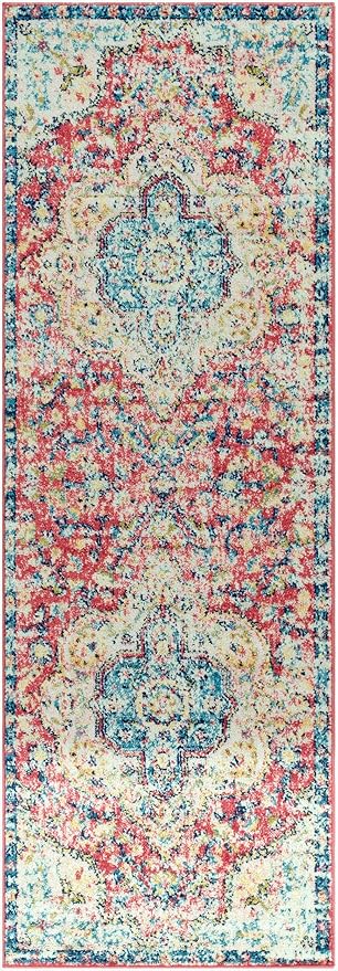Livabliss Area Rugs - 3x7 Romaine Vintage Boho Rose Navy Sky Blue Runner Area Rug for Living Room Bedroom - Floral Medallion Stain Resistant Carpet for Kitchen, Nursery, Office (2'7" x 7'6", Runner)
