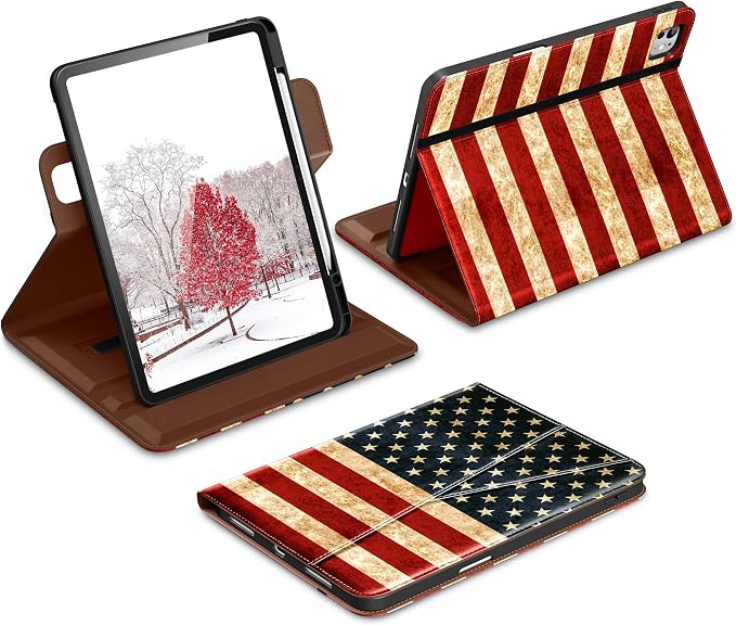 DTTO for iPad Pro 13 Inch Case M5 / M4 (2025/2024) Brown | 360 Degree Rotating Premium Faux Leather Folio Stand Cover with Pencil Holder Auto Sleep/Wake Multiple Angles