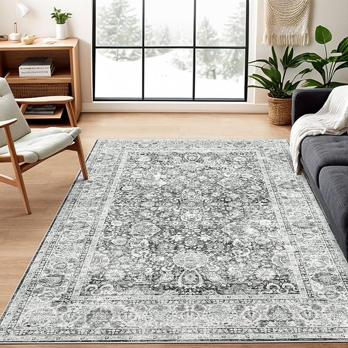 Grey 5x8 Area Rugs for Living Room Machine Washable Rugs Boho 5x8 Rug for Living Room Carpet Non-Slip Family & Pet Friendly Area Rugs Print Floor Rug(Vintage 5x8ft)