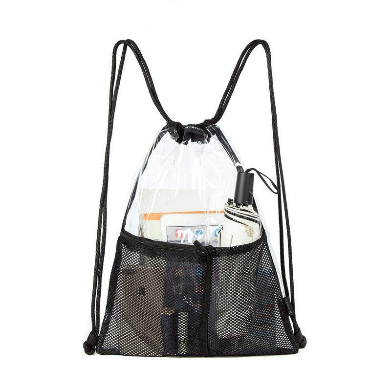 BORMELUN Clear Drawstring Backpack - Stadium Approved String Cinch Bag for Gym, Concerts, Clear Bag with Adjustable Straps Transparent