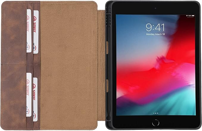 Genuine Leather Handmade iPad 10.2 Magnetic Closure Case with Separeted Compartments and Card Slots for Women &amp Men (8th Gen 2020) (7th Gen 2019) (Black)