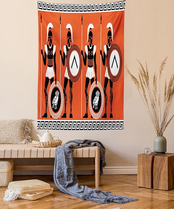 Ambesonne Retro Tapestry, Historical in Greece Theme Cultures, Fabric Wall Hanging Decor for Bedroom Living Room Dorm, 30" X 45", Orange Black White