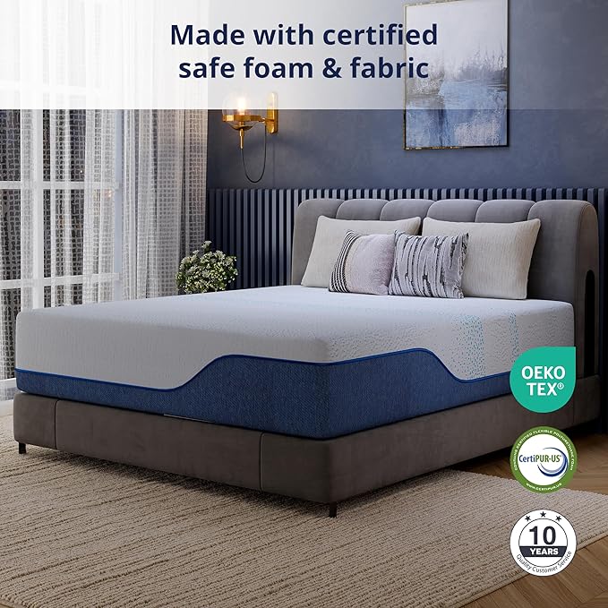 EGOHOME 14 Inch King Mattress, Gel Memory Foam with Charcoal, Fiberglass Free, CertiPUR-US Certified, Temperature-Regulating, Machine Washable Cover, 80" x 76" x 14", Medium