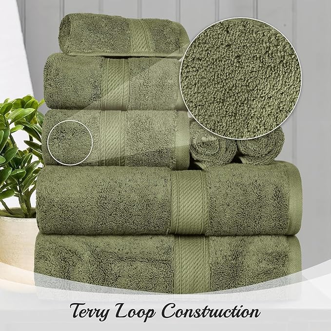 Superior Egyptian Cotton Pile 3 Piece Towel Set, Includes 1 Bath, 1 Hand, 1 Face Towel/Washcloth, Ultra Soft Luxury Towels, Thick Plush Essentials, Guest Bath, Spa, Hotel Bathroom, Forest Green